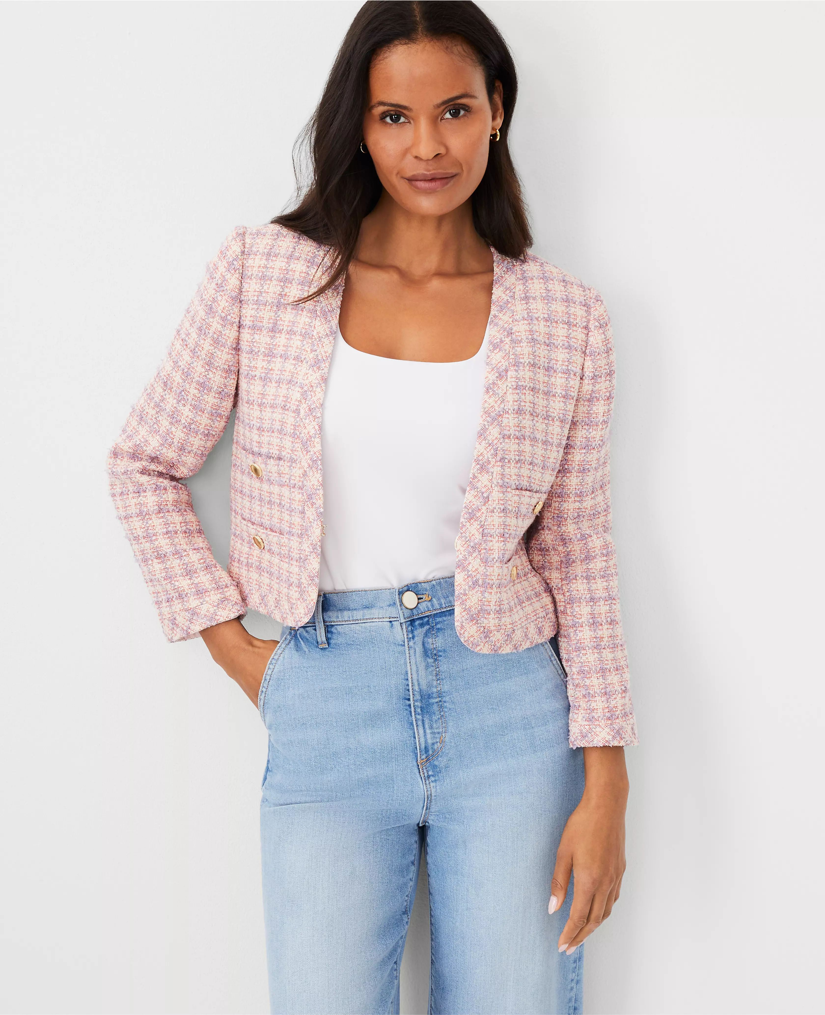 Tweed Short V-Neck Jacket | Ann Taylor (US)