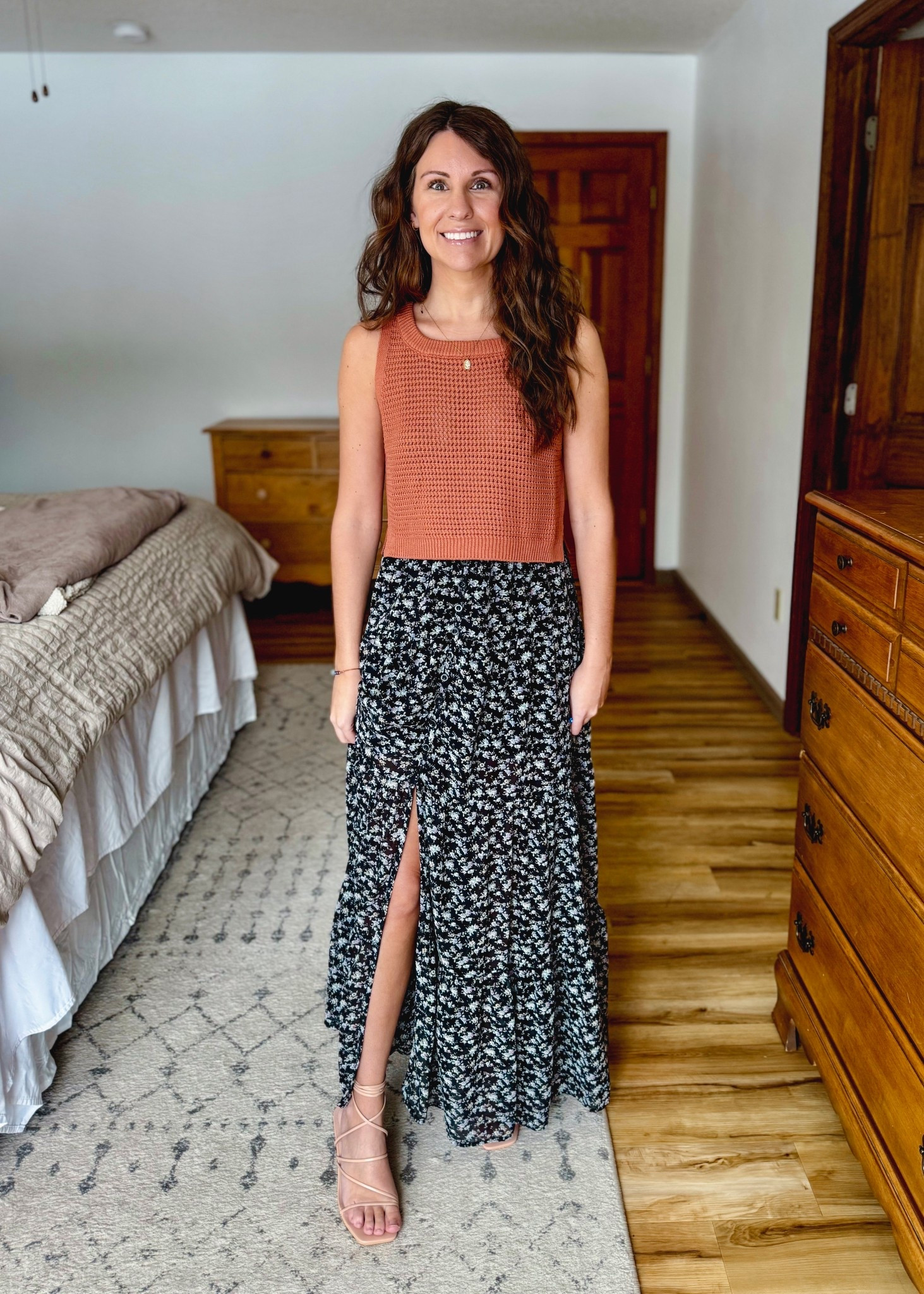 xs in my sweater tank and floral maxi skirt! 5.5 in my lace up heels(lulus shoes run big on me!) 

#LTKgrwm #LTKPetite #LTKootd