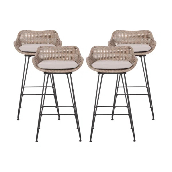 Aranza Wicker Outdoor 29.25'' Bar Stool with Cushion | Wayfair North America