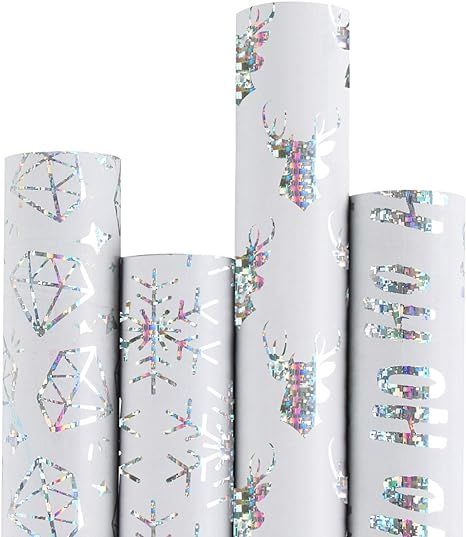 RUSPEPA Christmas Wrapping Paper-White Paper with Sliver Shiney Pattern Perfect for Christmas-4 R... | Amazon (US)