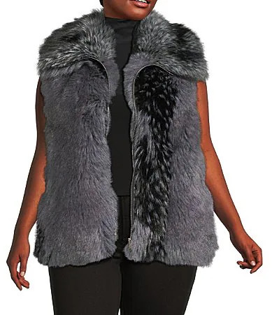 Azalea Wang Plus Size Vanesa Raccoon Pattern Faux Fur Shawl Collar Oversize Zip Front Vest - 1X | Dillard's