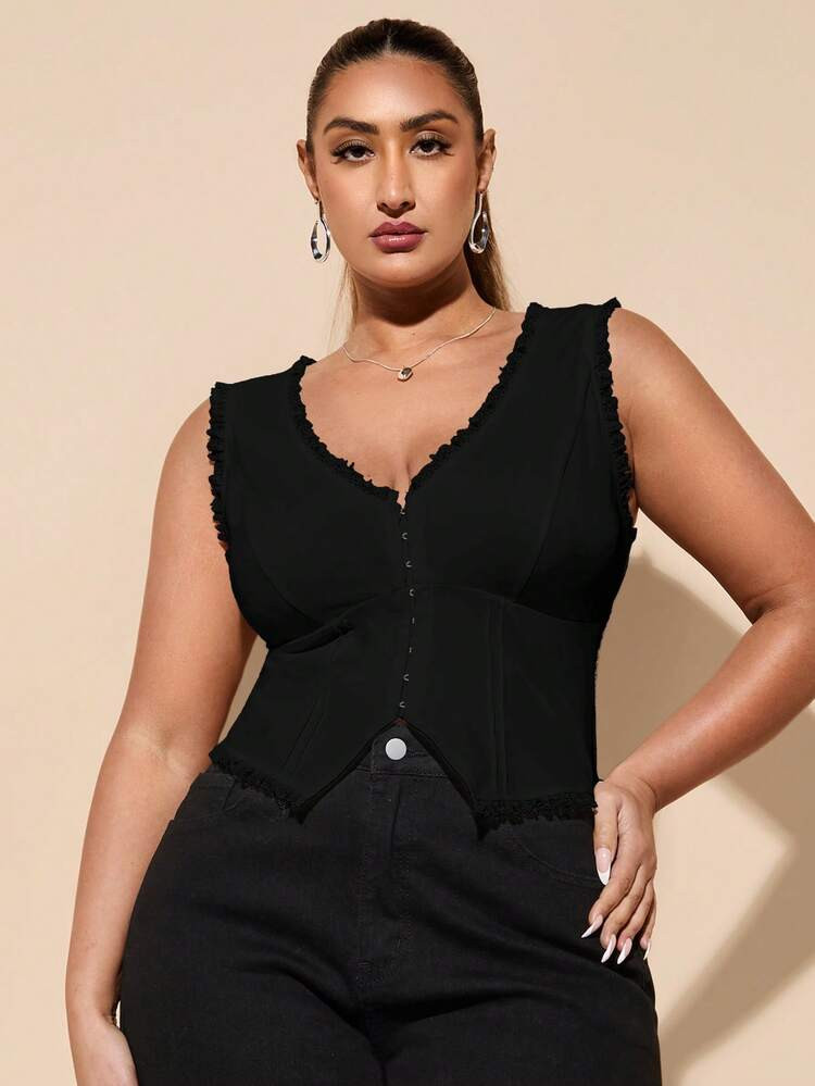 Plus size Black corset style top | SHEIN