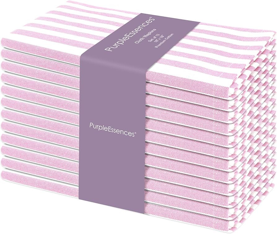 PurpleEssences Plain Striped Cloth Napkins - Set of 12-100% Cotton - 18 x 18 Inch - Spring Easter... | Amazon (US)