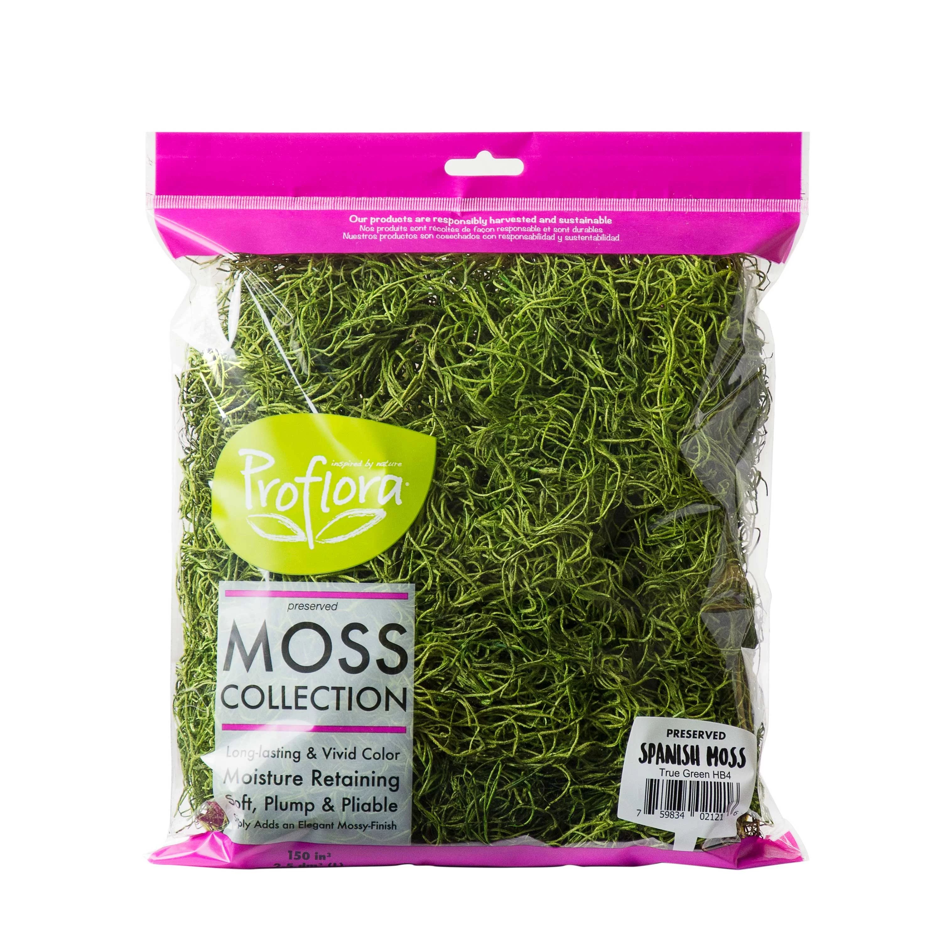 ProFlora Preserved Spanish Moss,  True Green, 150 Cu in '12.75"', and '8.75" | Walmart (US)