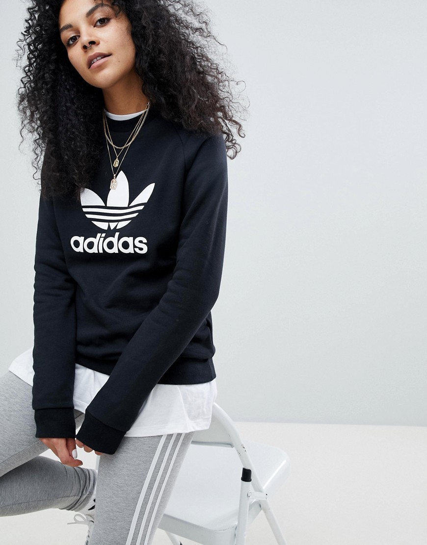 Adidas Originals adicolor trefoil oversized sweatshirt in black - Black | ASOS US