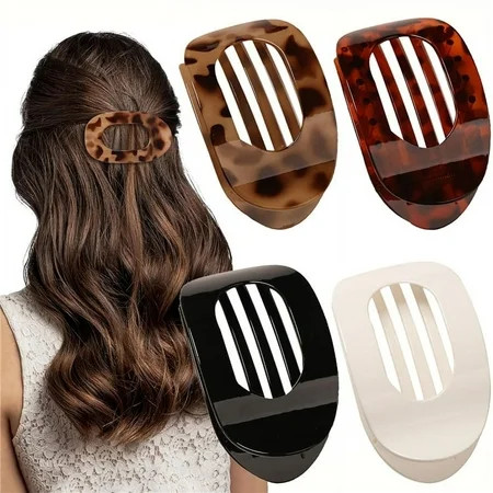 4 PCS Flat Hair Clips, Round Lay Down Hair Claw Clips for Women Girls, French Strong Hold Hair Barrettes for Thick Thin Hair,Comfortable Curved Flat Clips for Lying,Driving and More | Walmart (US)