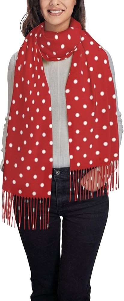 Big White Dot Print Fashion Fringed Scarves Soft Feeling Lightweight To Any Outfit All Seasons Cl... | Amazon (US)