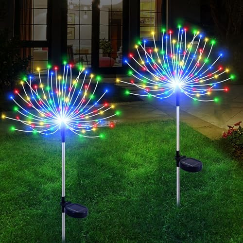 Slyuexu Solar Garden Lights Outdoor Waterproof, 2 Pack 120 LED Solar Firework Lights Decorative Garden Décor Outside for Flowerbed Pathway Party Christmas Decoration, Multicolor | Amazon (US)