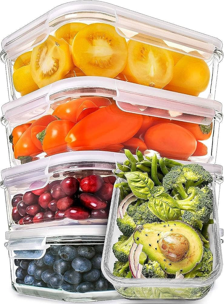 [5-pack, 30oz] Glass Container Food Storage Containers with Lids - Leak Proof Meal Prep Container... | Amazon (US)