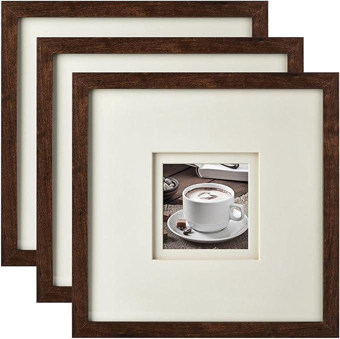 Yaetm 12x12 Square Picture Frame Matted to 5x5, Double Floating Ivory Mat, Brown Wood Grain Photo... | Amazon (US)