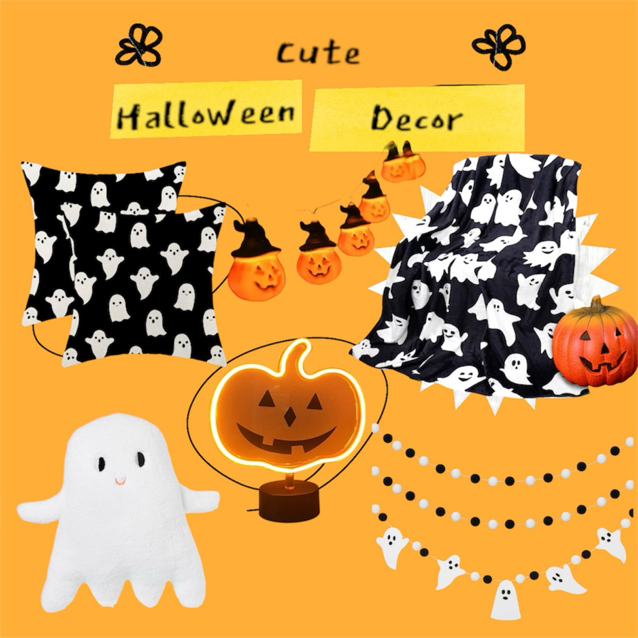 Cute ghost and pumpkin Halloween decor 👻🎃 throw blanket, pillow cases, ghost pillow, pumpkin string lights, pumpkin lamp and ghost garland 🖤

#LTKFindsUnder100 #LTKSeasonal #LTKOver40