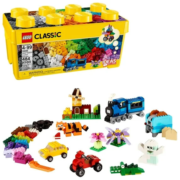 LEGO Classic Medium Creative Brick Box , Toy Set with Train, Car, Tiger, Birthday Gift for Kids 4... | Walmart (US)