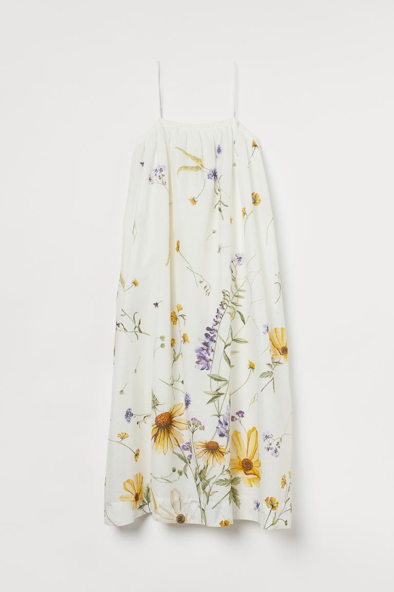 Calf-length dress in an airy weave. Gathers around the top with covered elastication at the back,... | H&M (UK, MY, IN, SG, PH, TW, HK)
