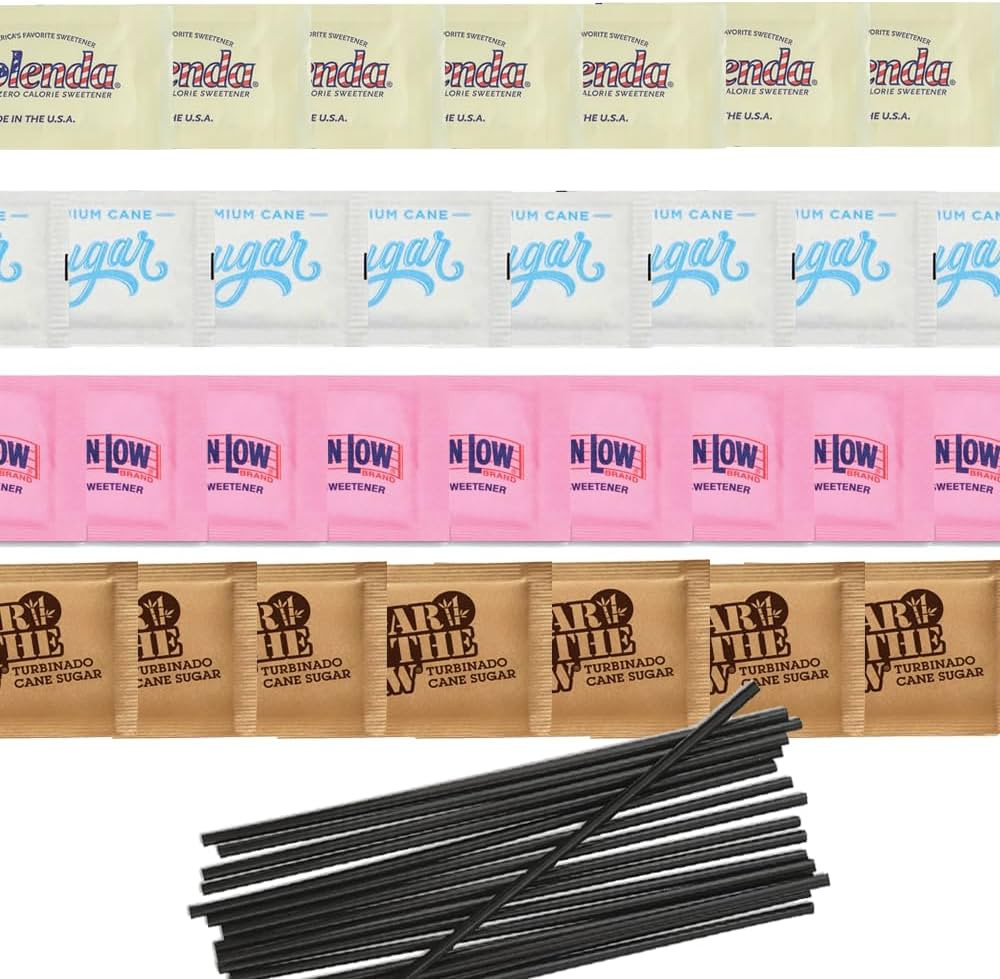 Sugar & Sweetener Assortment Sugar Packets, Splenda, Sweet'N Low, Turbinado Cane Sugar, Stir and ... | Amazon (US)