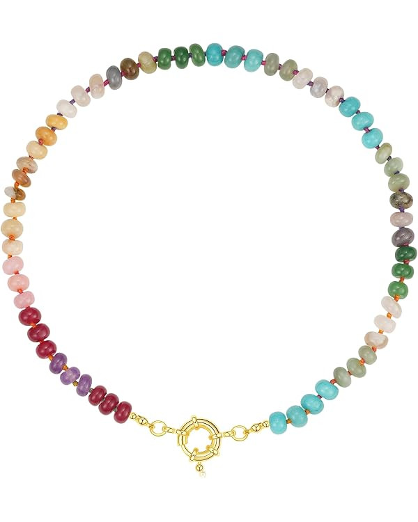 KissYan Beaded Gemstone Necklace for Women, Colorful Boho Bead Choker Natural Stone Surfer Beach ... | Amazon (US)
