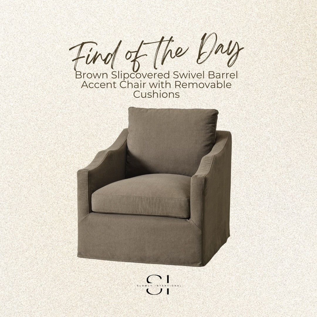 brown accent chair, slipcovered swivel chair, neutral home decor, modern traditional furniture, cozy living room seating, barrel armchair, transitional decor, home furniture finds, slipcover accent chair, living room styling

#LTKHome