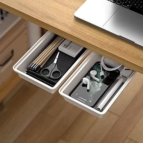 Hidden Under Table Desk Drawer Storage Organizer 2 Pack,Self-Adhesive Under Office Desktop Pencil... | Amazon (US)