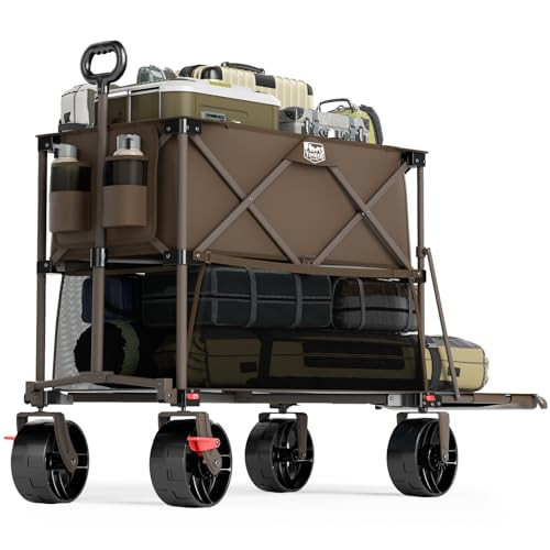 TIMBER RIDGE 400L Large Capacity Folding Double Decker Wagon with Brakes, 54" Extra Long Extender Wagon Cart, 450lbs Heavy Duty Collapsible Cart, All-Terrain Big Wheels for Camping, Sports, Shopping | Amazon (US)