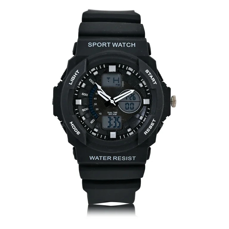 George Men's Analog Digital Watch with Black Round Case & Black PVS Strap 52MM | Walmart (US)