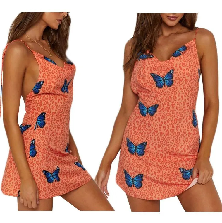 Casual Dresses Summer Butterfly Leopard Print Sexy Party Dress Ladies Backless Sleeveless Tight F... | DHGate
