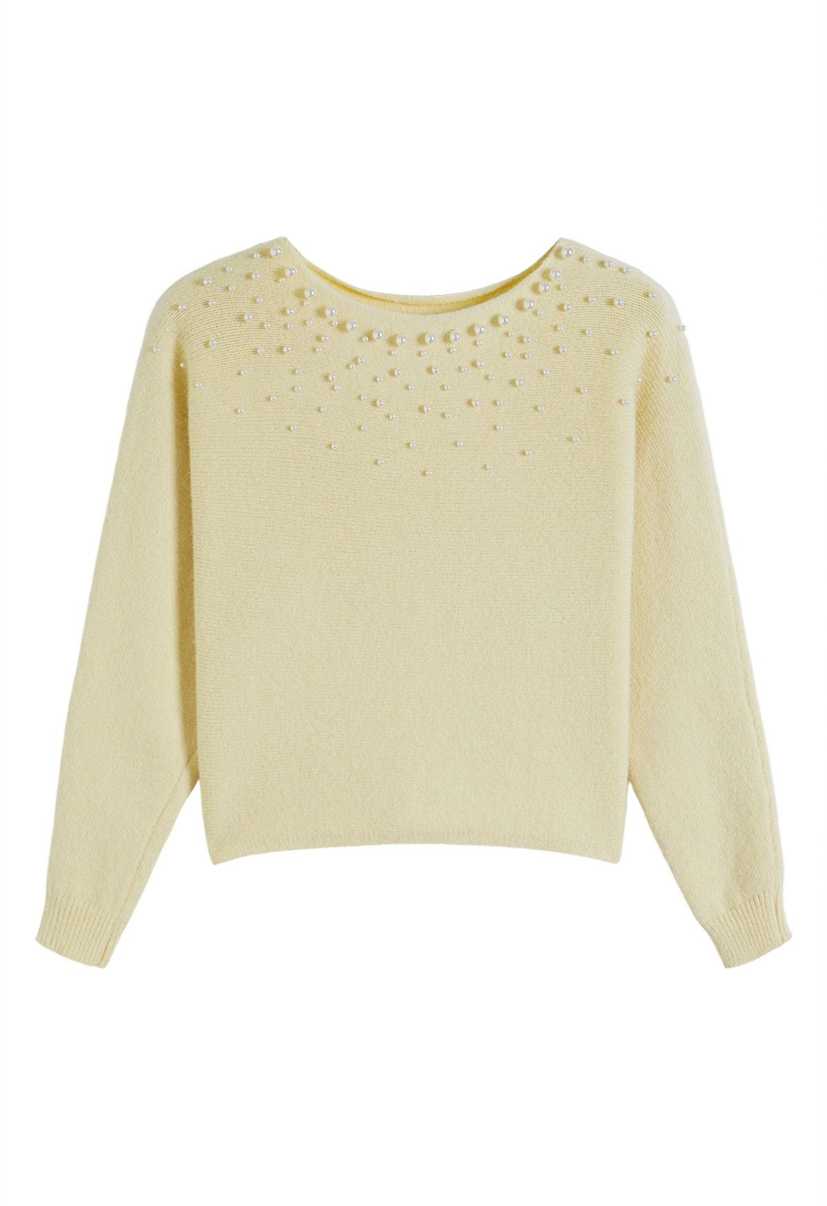 Luminous Pearl Batwing Sleeve Knit Sweater in Light Yellow | Chicwish