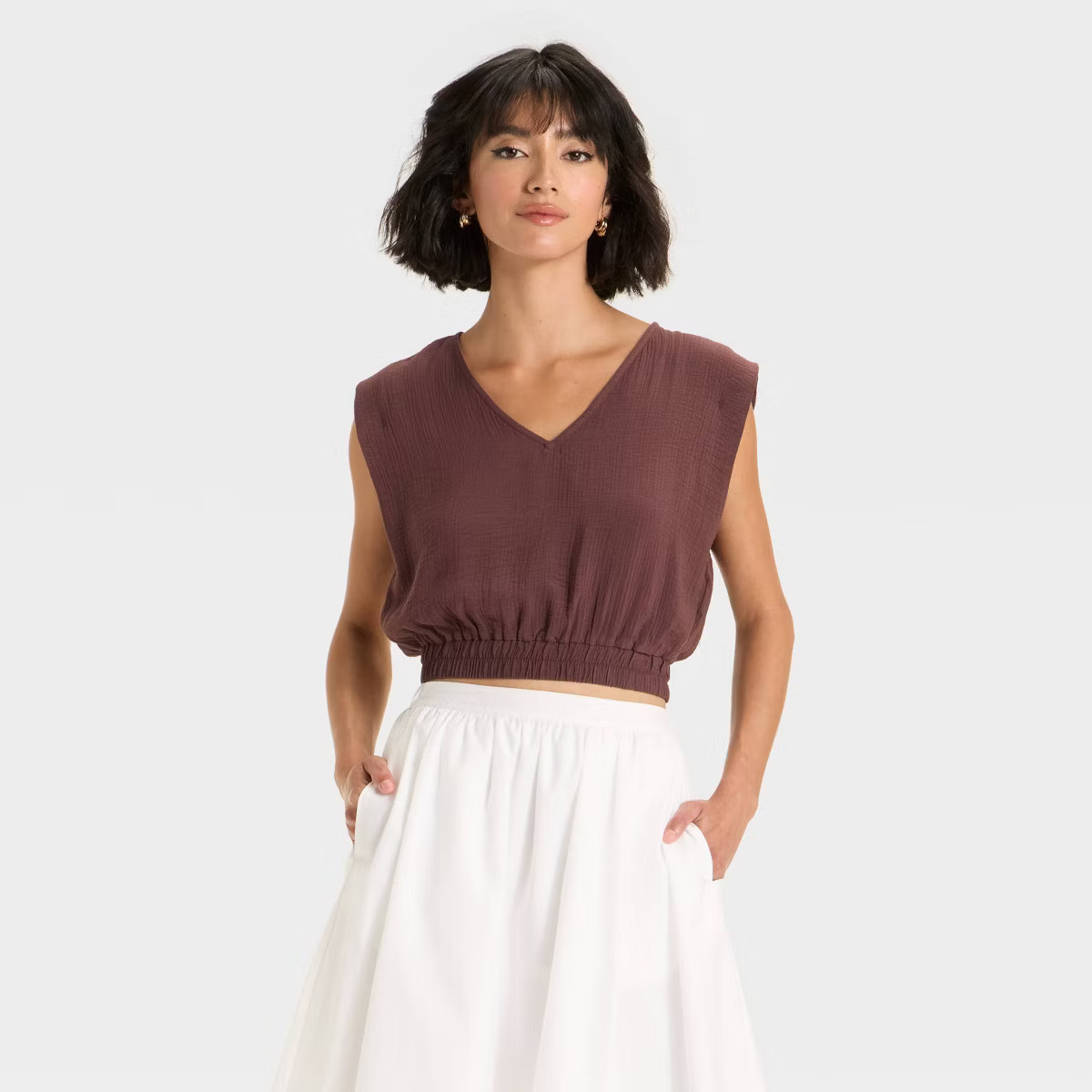 Women's Modern Gauze V-Neck Blouse - A New Day™ Brown L | Target