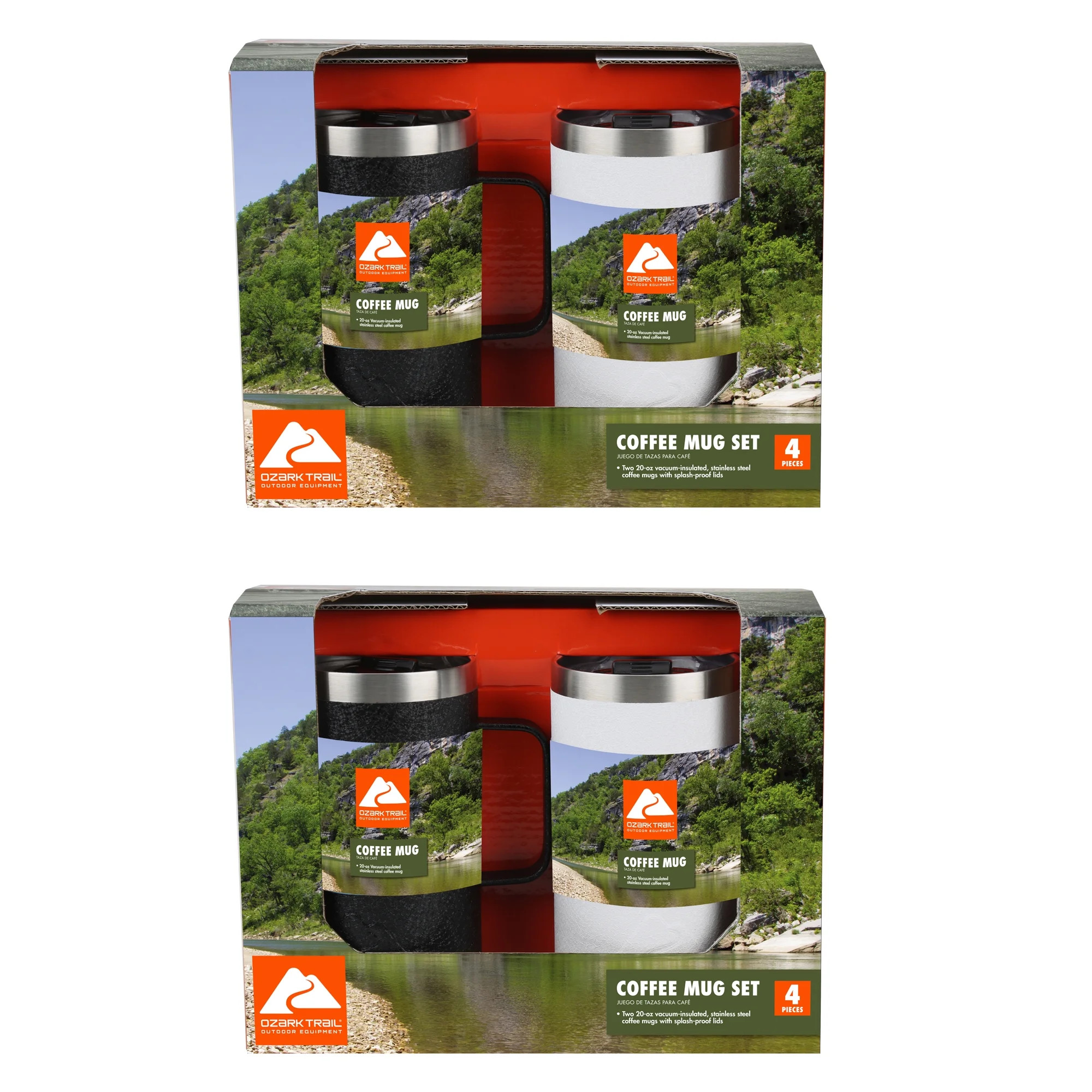 Ozark Trail 20 Ounce Double Wall Vacuum Sealed Stainless Steel Coffee Mug Set 2 Pack | Walmart (US)