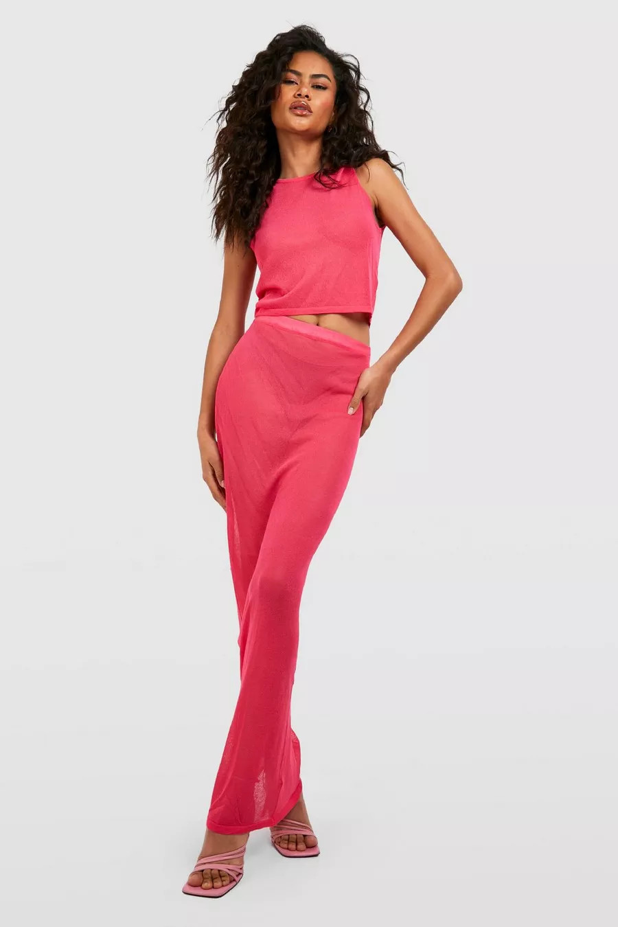 Sheer Fine Gauge Crop Top And Maxi Skirt Set | boohoo (US & Canada)