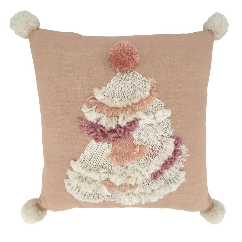 Saro Lifestyle Embroidered Christmas Tree Pillow - Poly Filled, 18" Square, Pink | Target