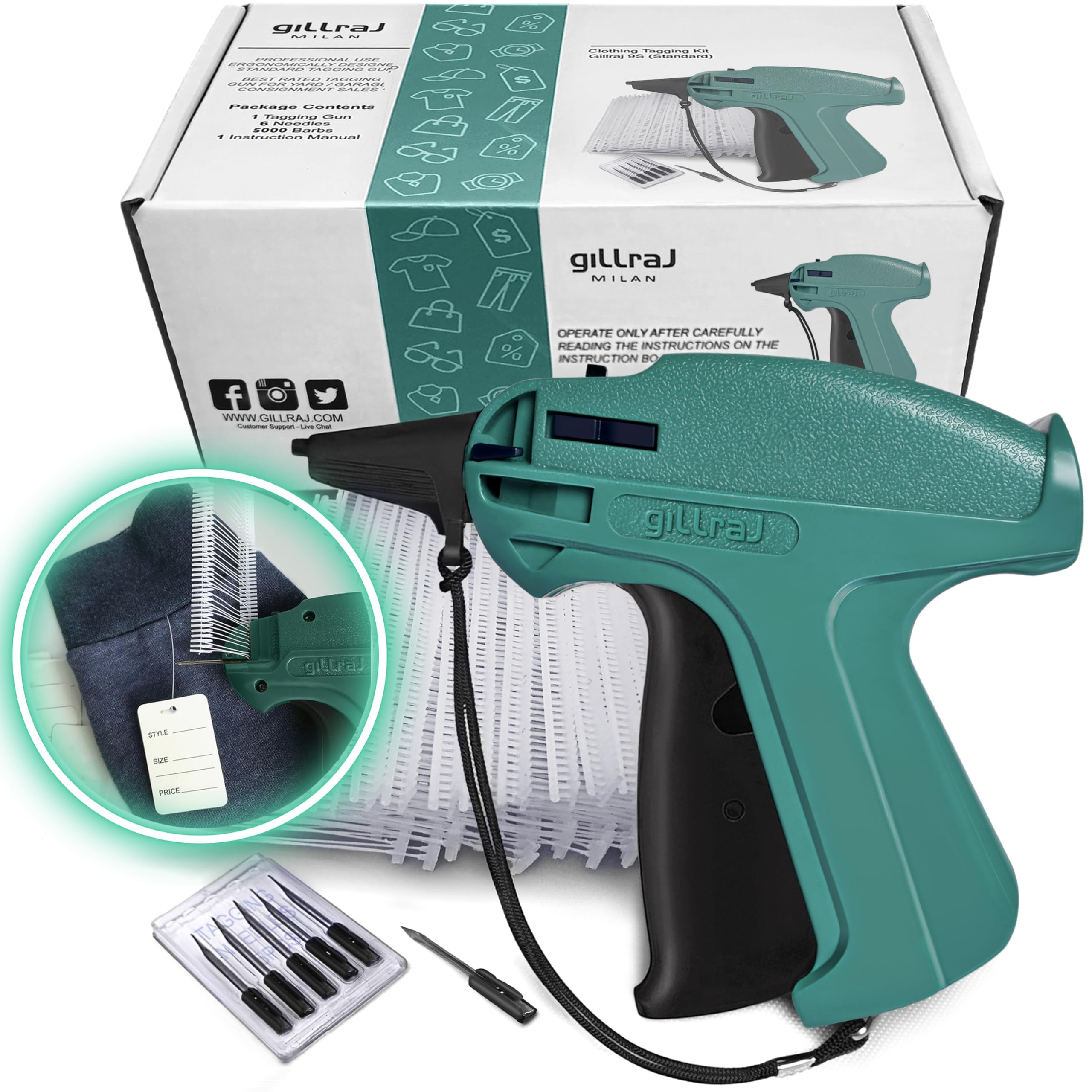 GILLRAJ® Price Tagging Gun with 5000pcs 2" Long Hang Tag Fasteners Barbs & 6 Needles, Retail Pri... | Amazon (US)