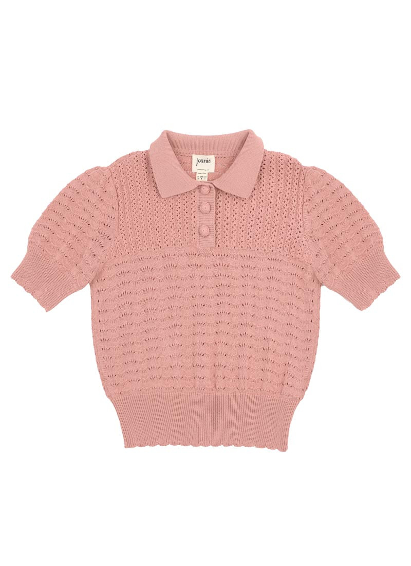 Aubrey Collared Short Sleeve Knitted Top - Pink | Joanie