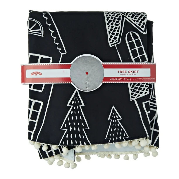 Holiday Time Black and White Houses Christmas Tree Skirt, 48" - Walmart.com | Walmart (US)