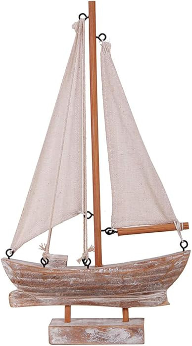 Wooden Sailboat Model Decoration, Mini Wood Sailing Boat Ship Model Handmade Rustic Vintage Beach... | Amazon (US)