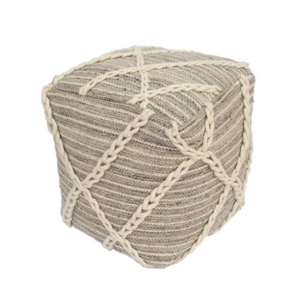 Borton Grey and Ivory Cube Pouf Ottoman | The Home Depot