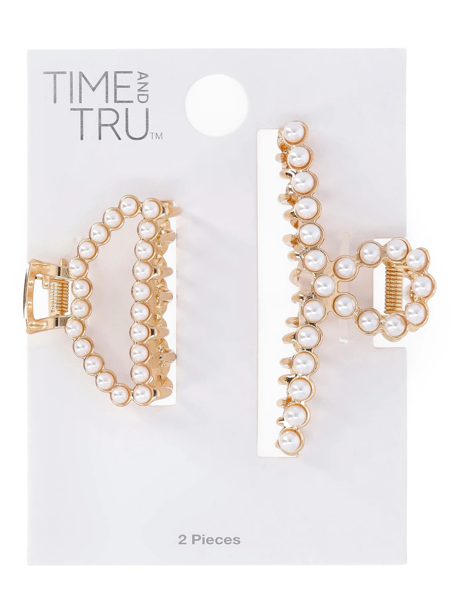 Time and Tru Women's Faux Pearl Embellished Hair Claw Set, 2-Piece | Walmart (US)