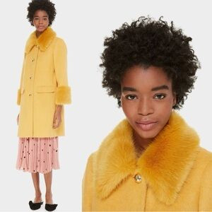 Kate Spade Yellow Faux Fur Trim Coat Women’s Size 0 NWOT With Pockets colorful | Poshmark