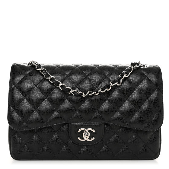 Caviar Quilted Jumbo Double Flap Black | FASHIONPHILE (US)