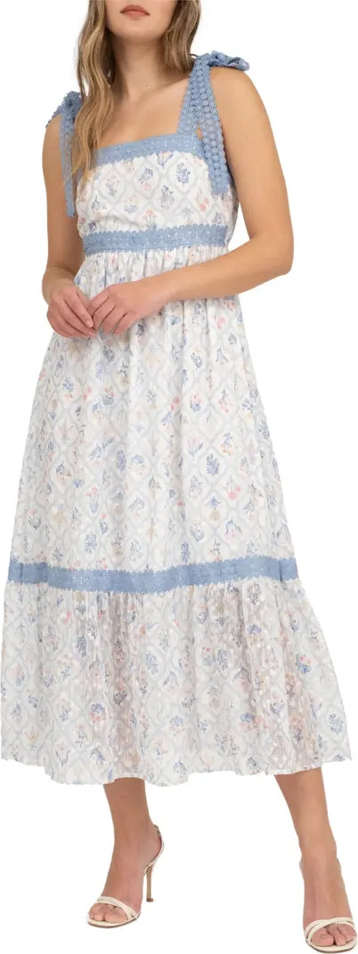Floral Lace Tie Strap Empire Waist Midi Dress | Nordstrom Rack
