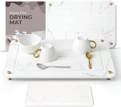 Stone Drying Mat for Kitchen Counter + Sink Caddy | 15.7"x11.8" Diatomaceous Earth Drying Mat wit... | Amazon (US)