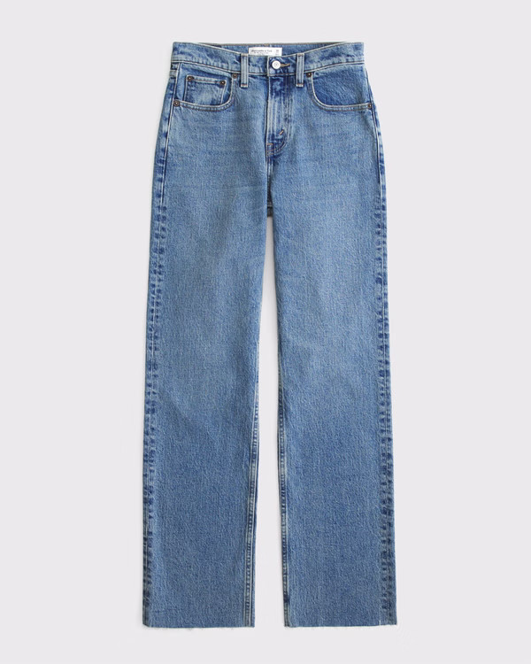 Curve Love High Rise 90s Relaxed Frayed Hem Jean | Abercrombie & Fitch (US)