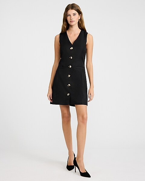 Denim Novelty Button Sleeveless Blazer Mini Dress | Express