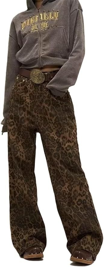 Leopard Print Jeans for Women Men Leopard Print Cargo Pants Y2k Aesthetic Pants Baggy Jeans Wide ... | Amazon (US)