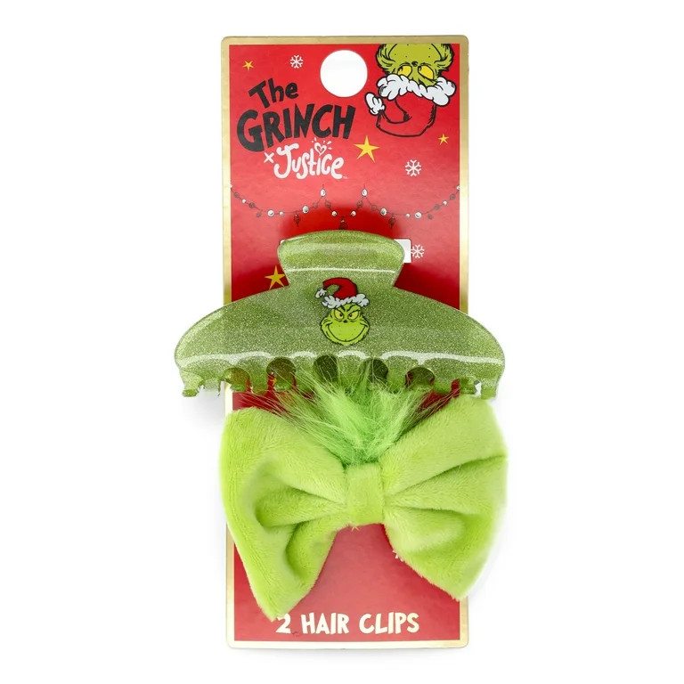 Justice X Grinch Girls Hair Clip 2-Piece Set, Green | Walmart (US)