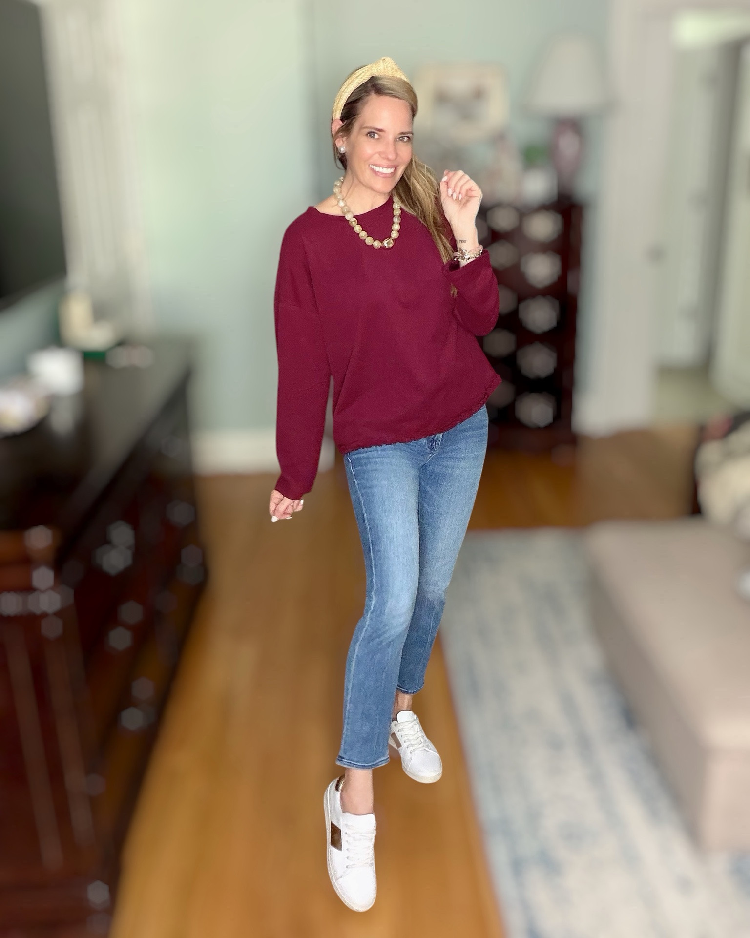 Everyday Oversized Tee You’ll Reach for on Repeat 🤍🍂

This oversized tee is one of those effortless basics every closet needs! It has the perfect relaxed fit, soft fabric, and an easy drape that looks great with your favorite jeans, leggings, or shorts. Dress it up with layered jewelry and sneakers, or keep it simple for a comfortable everyday look.

I paired mine with petite straight-leg jeans, classic white sneakers, a chunky statement necklace, pearl studs, and a raffia headband for an elevated casual outfit that’s perfect for errands, lunch with friends, weekend outings, or travel. Comfortable, versatile, and budget-friendly—this is a staple you’ll wear all year long!

oversized t-shirt, casual everyday outfit, Amazon fashion finds, relaxed fit tee, wardrobe basics, straight leg jeans, white sneakers, casual chic style, affordable fashion, elevated basics, everyday mom style, effortless outfit inspiration, transitional wardrobe, weekend style, capsule wardrobe essentials, comfortable casual fashion ✨

#LTKOver40 #LTKPetite #LTKootd