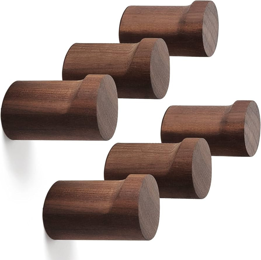 bsdonte Wood Wall Hooks 6 Pack, Natural Wooden Coat Hooks Wall Mounted, Handmade Rustic Hat Hooks... | Amazon (US)