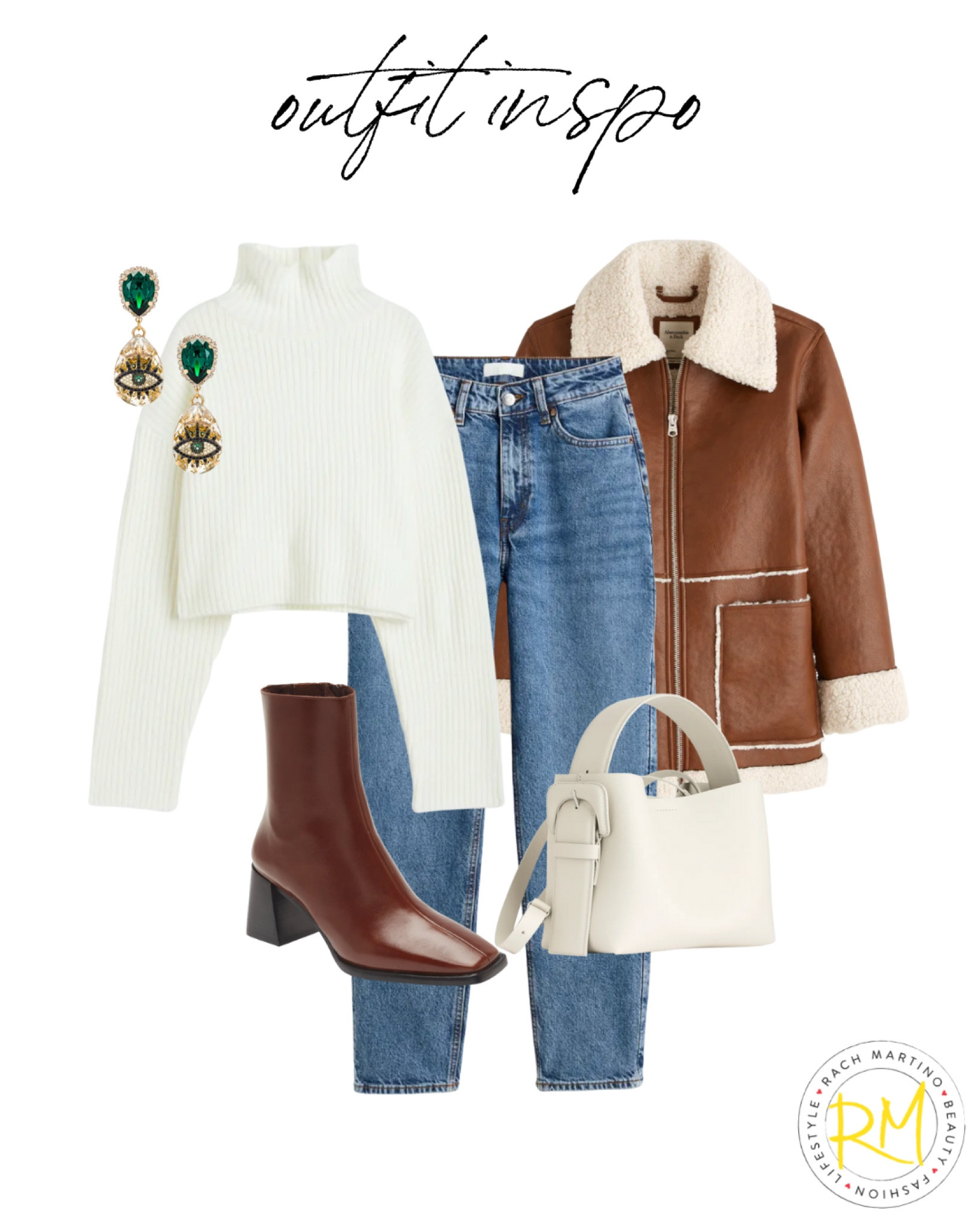 Winter outfit idea, winter jacket on sale, easy white sweater outfit with chains brown boots 

#LTKstyletip #LTKsalealert #LTKunder50