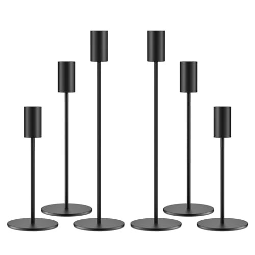zeochyni Matte Black Candle Holder Set of 6, Elegant Candlestick Holders for Wedding Centerpieces Dining Tables Parties Home Decor Events, Taper Candle Holders Fit 3/4 Inch Candles | Amazon (US)