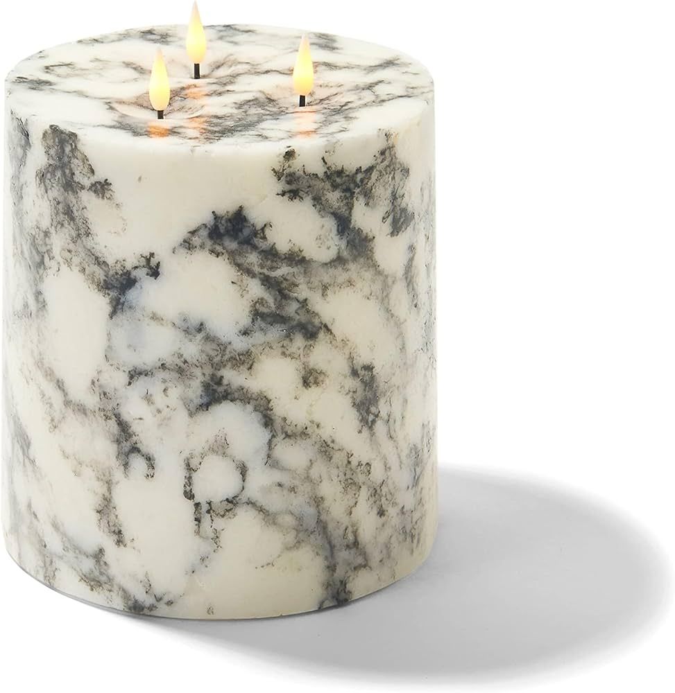 Marble 3 Wick Flameless Candle with Remote, 6x6 LED Candle, Real Wax, Large Battery Operated Pill... | Amazon (US)