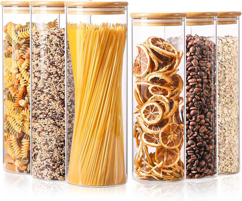 ComSaf Glass Food Storage Jars Set of 6, Tall Glass Storage Containers with Lids, Spaghetti Jar, ... | Amazon (US)