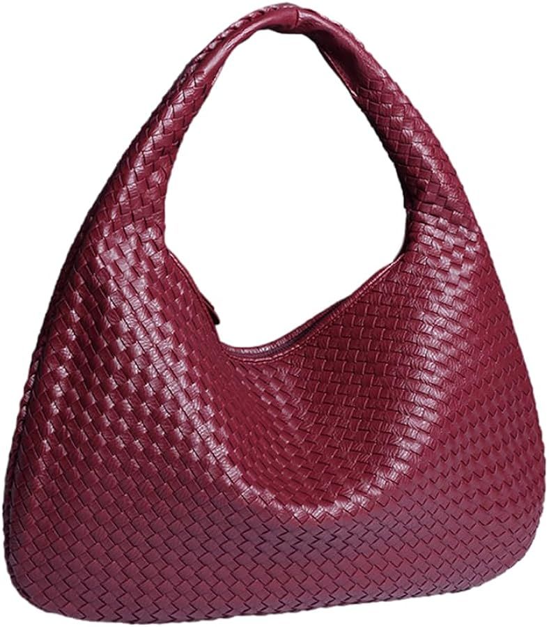 RomanticDesign Women Woven Vegan Leather Handbag Retro Top-handle Shoulder Bag Handmade Tote Bag ... | Amazon (US)